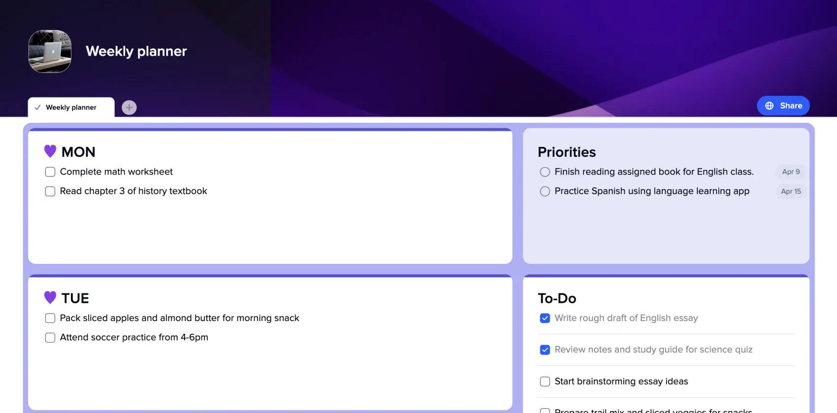 3 Month Plan Template - xTiles for free